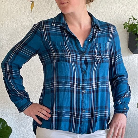 Jessica Simpson Blue Plaid Long Sleeve - Picture 4 of 8